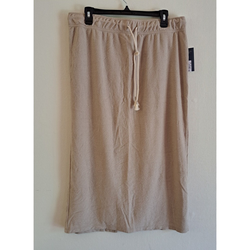 Universal Thread Terry Cloth Skirt Womens L Tan NEW Midi Drawstring 1084-200-B45